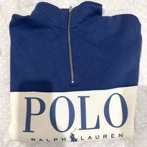 POLO Ralph Lauren Quarter Zip Sweater - Blue and White - Size Small